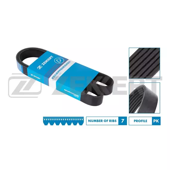 Ремень поликлиновой Audi A4 08-, A5 09-, A6 08-, Q5 12-, Q7 10-, Honda Civic VII 01-, Infiniti Q45 89- - Zekkert арт. KR7PK1272